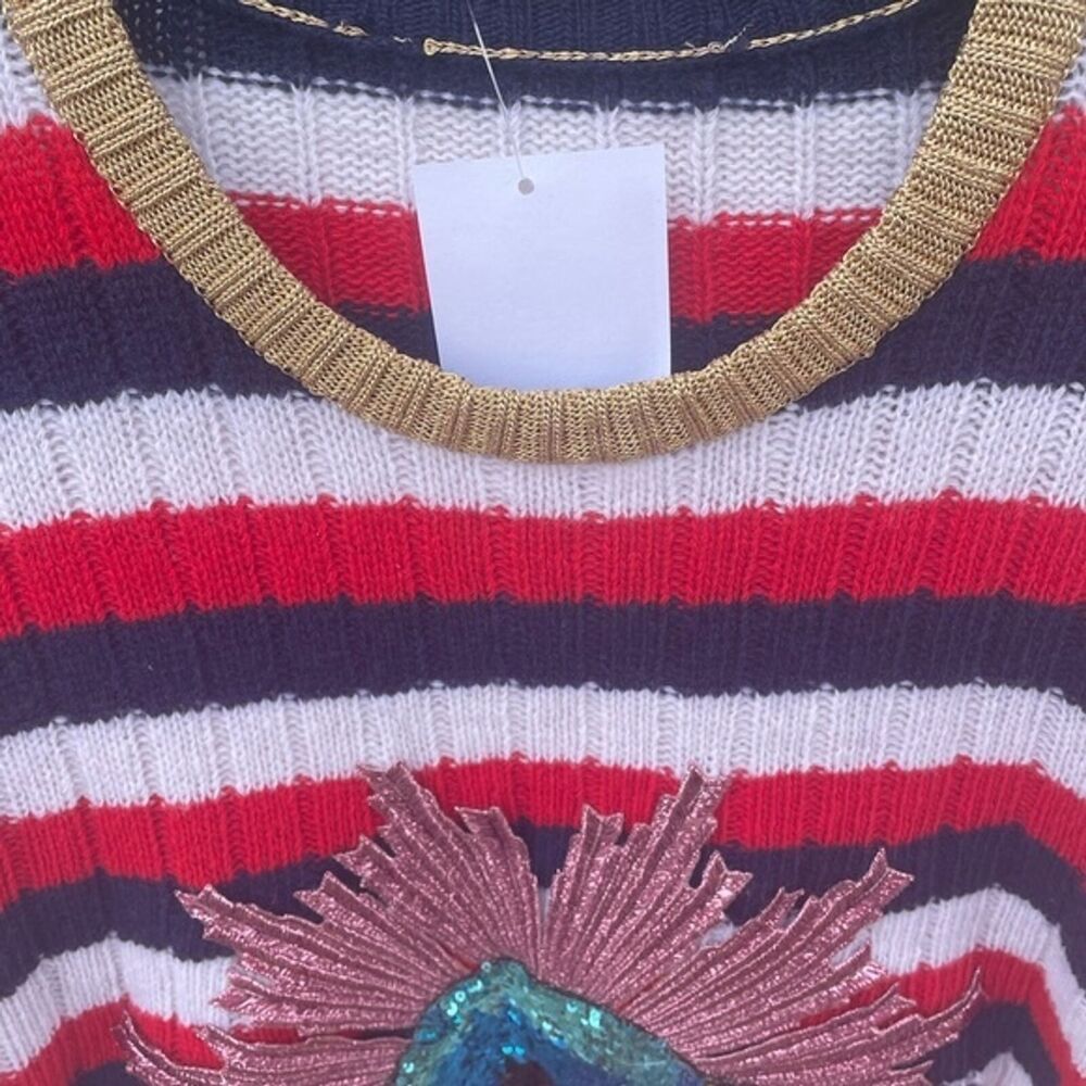 GUCCI MICHELE sweater 100% wool striped UFO sequins XL Women’s Designer 16 18 - Picture 8 of 10